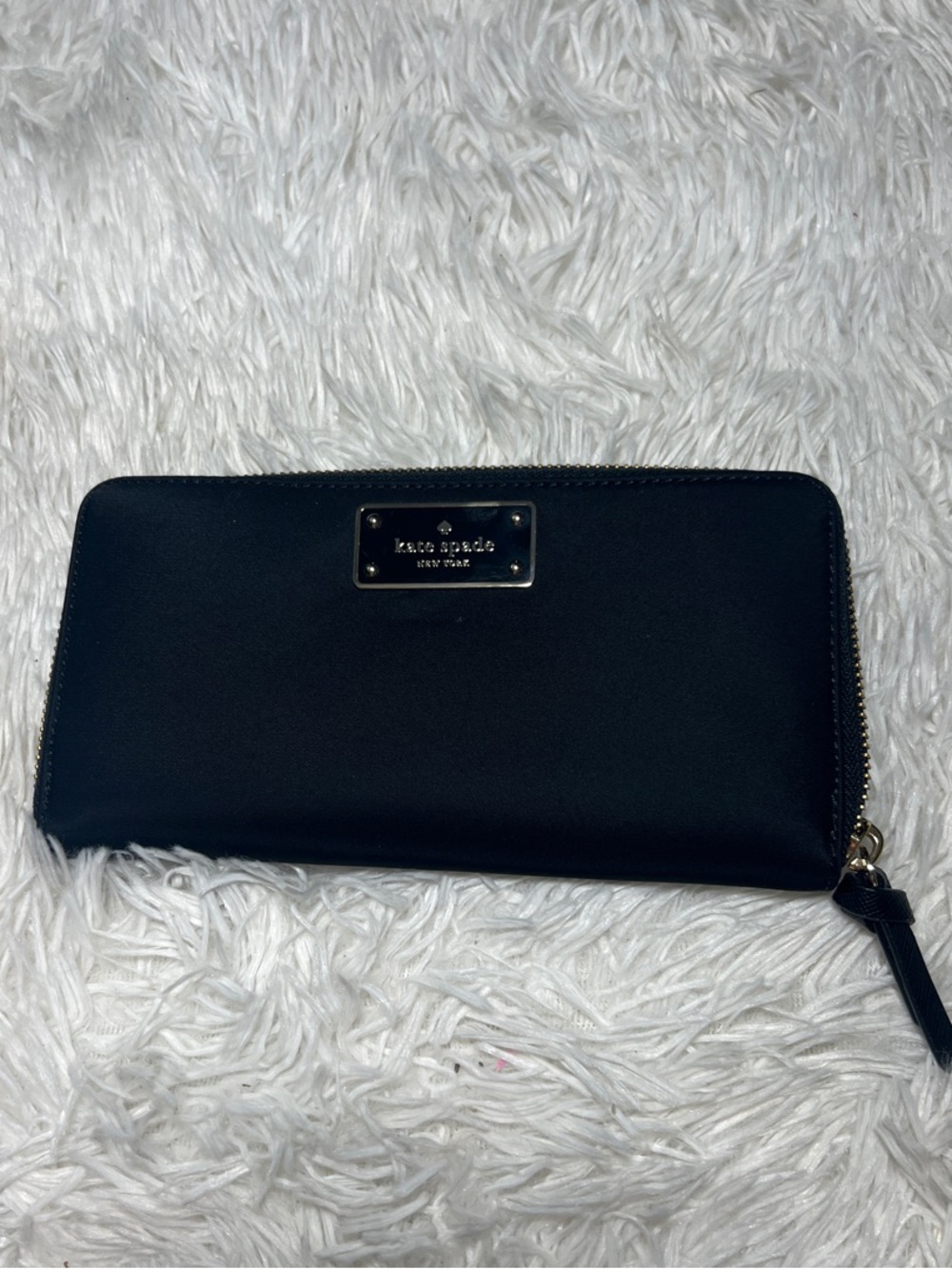 kate spade Black Zip-Around Logo Plate Wallet